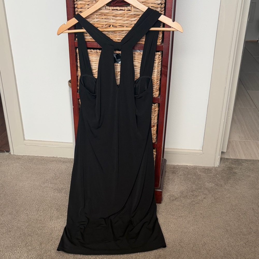 David Meister Elegant Black Halter Maxi Dress